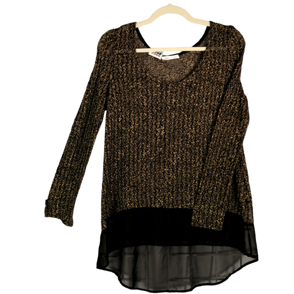 Lush Tunic Sweater Women Small Brown Black Open Knit Lightweight Layered - Picture 1 of 6